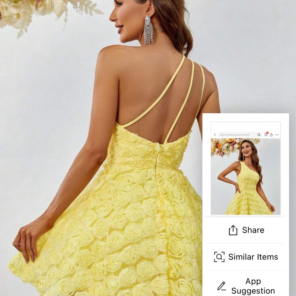 Elegant Yellow Rosette Mini Dress
